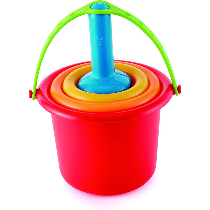 Contents of Happy Bucket all nested inside the largest, red, bucket.