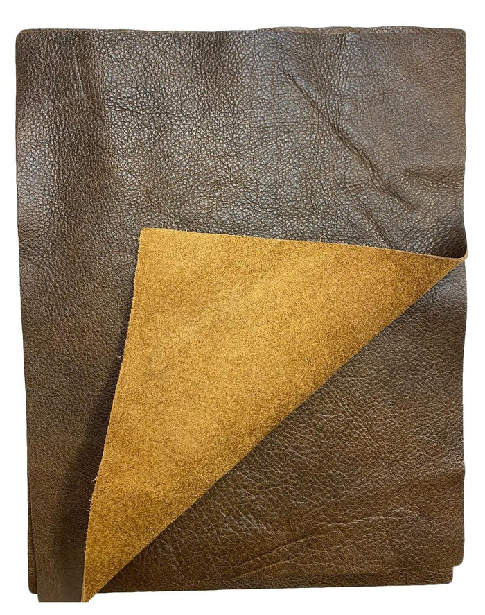 Antique Brown Cowhide Leather Sheets alternate view showing color and surface finish