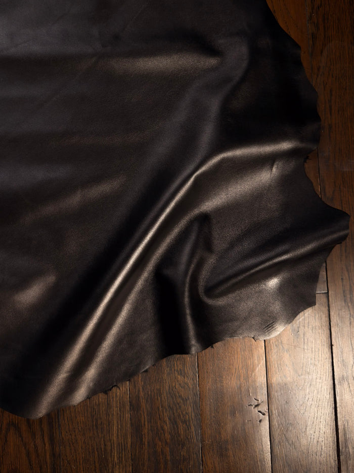 Black Italian Nappa Lambskin detail view showing color and natural variation