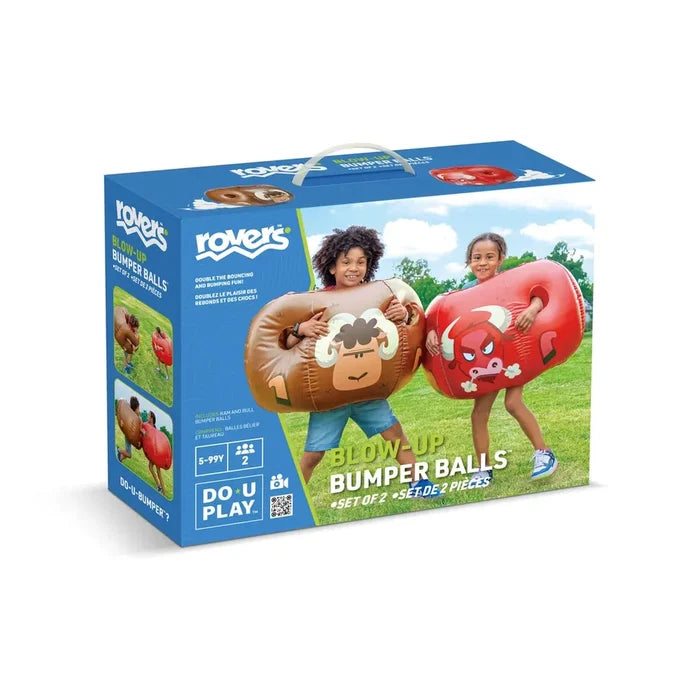 Box of Rovers blow-up bumper balls with two children playing outdoors on the packaging.