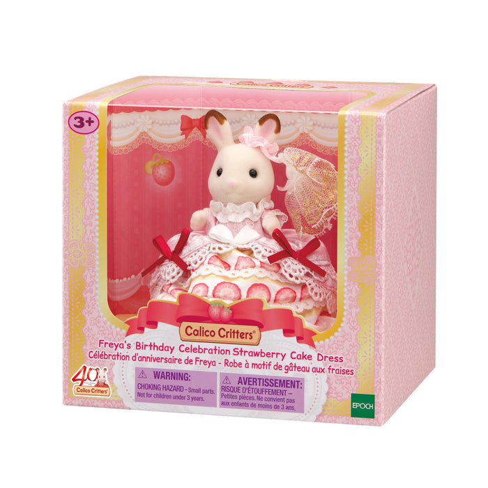 Calico Critters Freya's Birthday Celebration Strawberry Cake Dress toy in packaging on a white background