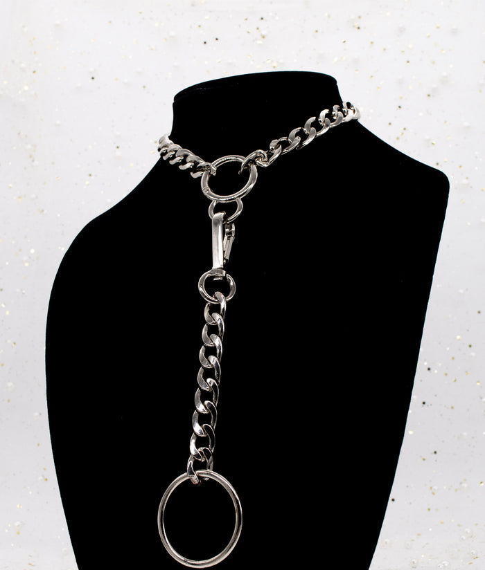 Chunky Chain Collar and Finger Leash in Silver