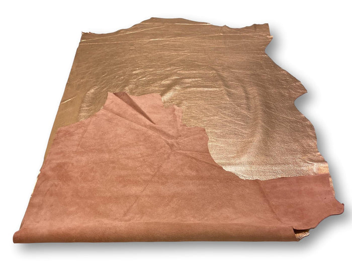 Copper Metallic Nubuck Cowhide draped to show softness, flexibility, and finish