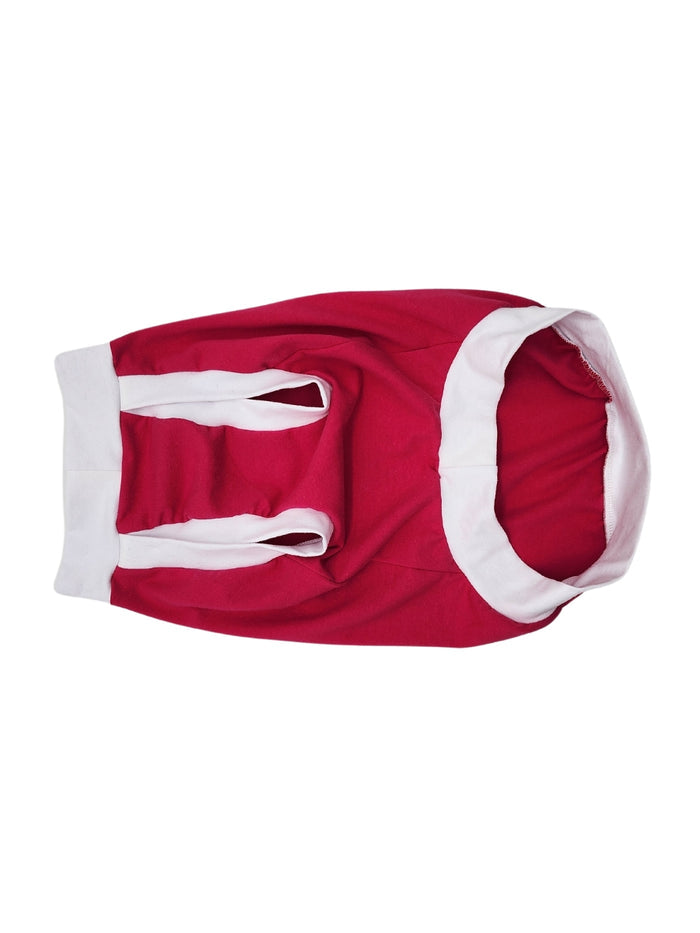Couch Potato Aficionado cotton-spandex dog tank neckline and leg opening detail