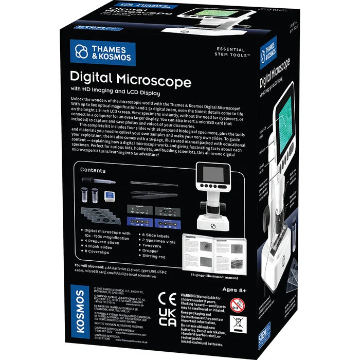 Box of Thames & Kosmos Digital Microscope with imaging and LCD display on a white background