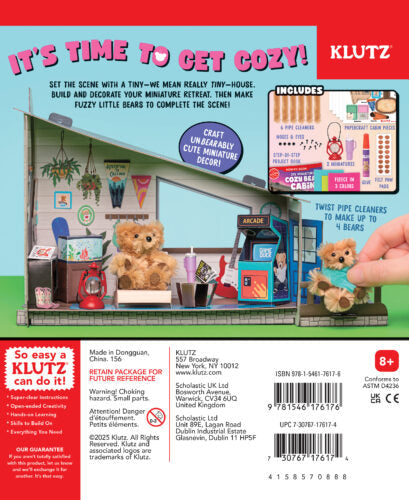 Klutz toy packaging with teddy bears and a small house model, featuring text 'It's time to get cozy!'.