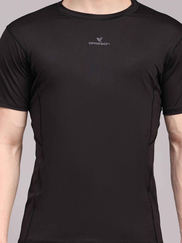 Dpassion Men Solid Black Performance T Shirt Breathable Gym Training Wear