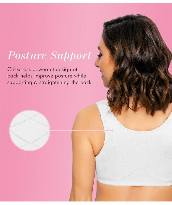 Exquisite Form Fully Front Close Cotton Posture Bra With Lace - White Bras
