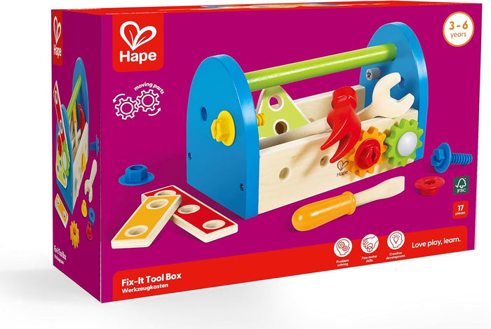 Hape Fix-It Toolbox toy set packaging on a white background