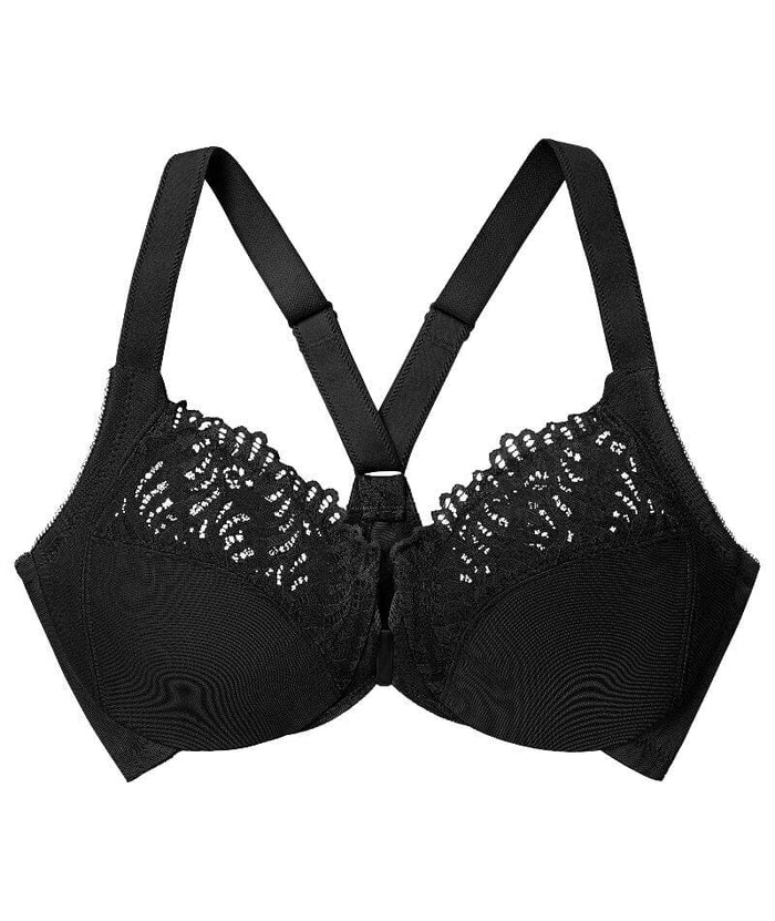 Glamorise Front-Closure T-Back WonderWire Bra - Black Bras