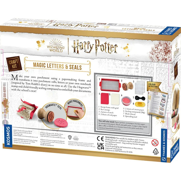Box of Harry Potter Magic Letters & Seals craft kit with branding and product details.
