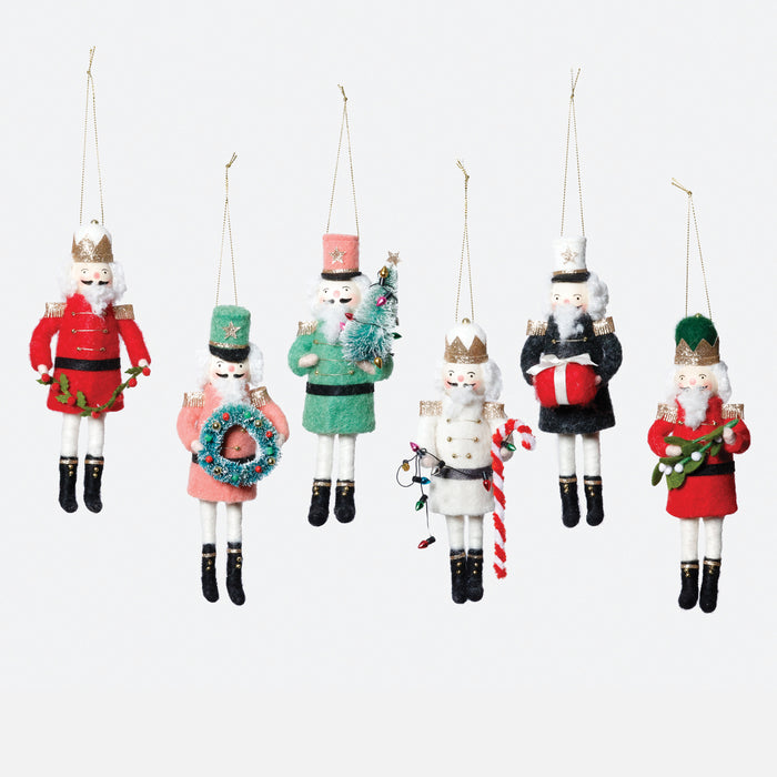 Holiday Nutcracker Wool Ornament, Set of 6 Assorted