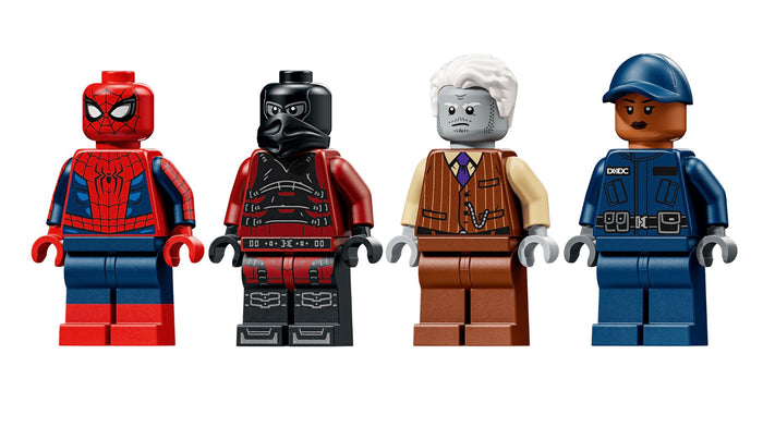 Four LEGO figures in different costumes on a white background