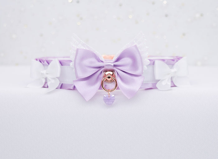 Lilac and White BDSM Collar in Rose Gold