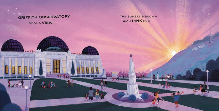 Sample pages of book highlighting Griffith Observatory and a Sunset