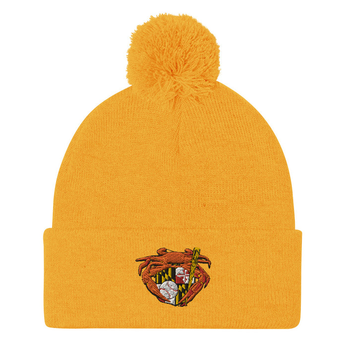 Oriole Baseball Crab Maryland Crest, Embroidered Beanie Pom-Pom