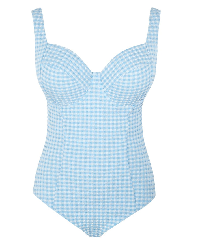 Panache Swimwear Gingham Paloma Balconnet Underwire One Piece Swimsuit - Gingham Sky Blue