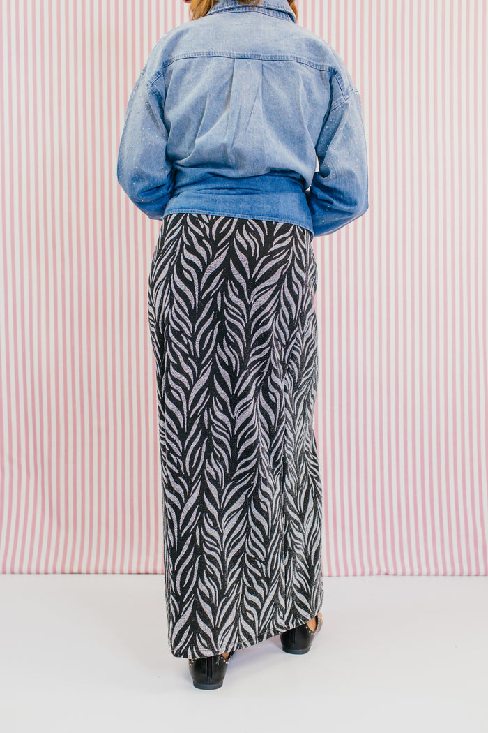 Power Play Skirt In Silver Zebra - Reg & Curvy