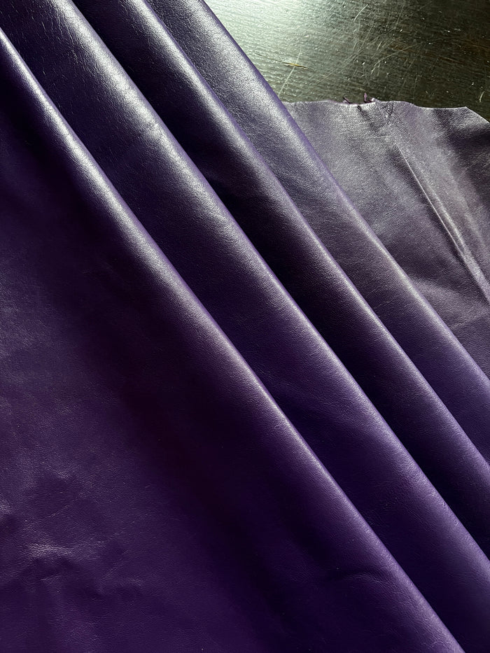 Purple Italian Nappa Lambskin shown to display leather shape and cutting area