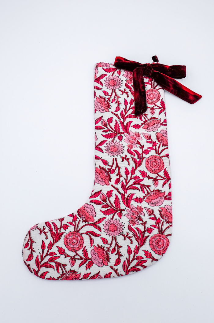Red Blockprint Holiday Stocking - by Carlyle Avenue