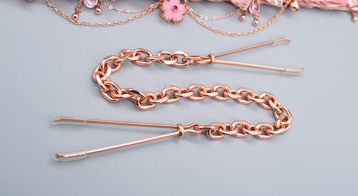 Rose Gold Tweezer Nipple Clamps - 10" Chain
