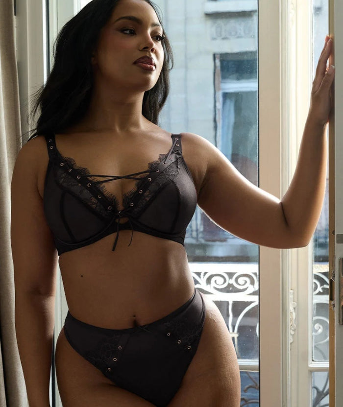 Scantilly Laced Up High Waist Thong - Black