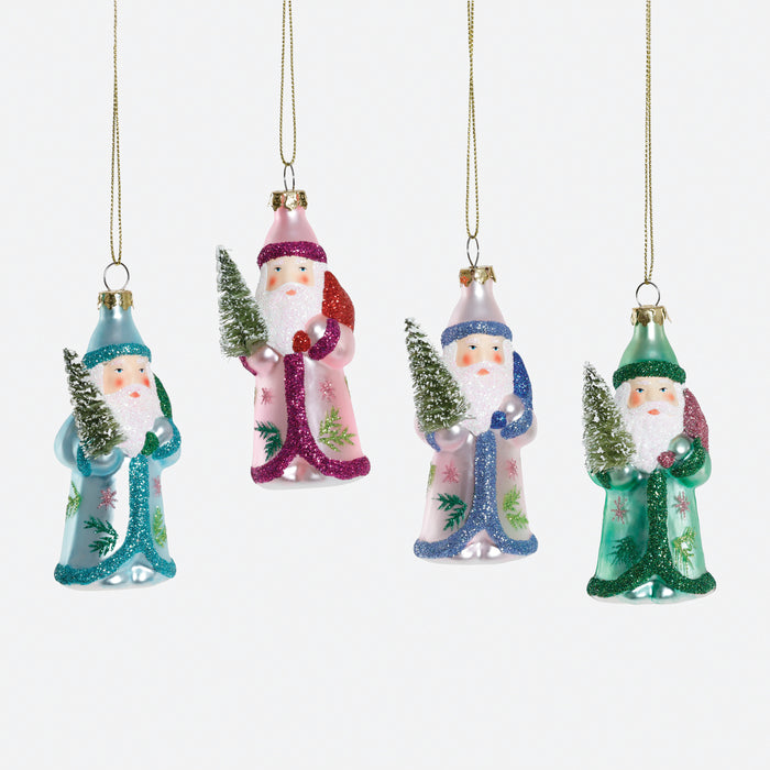 St Nick with Tree Glass Ornament, Set of 4 Assorted
