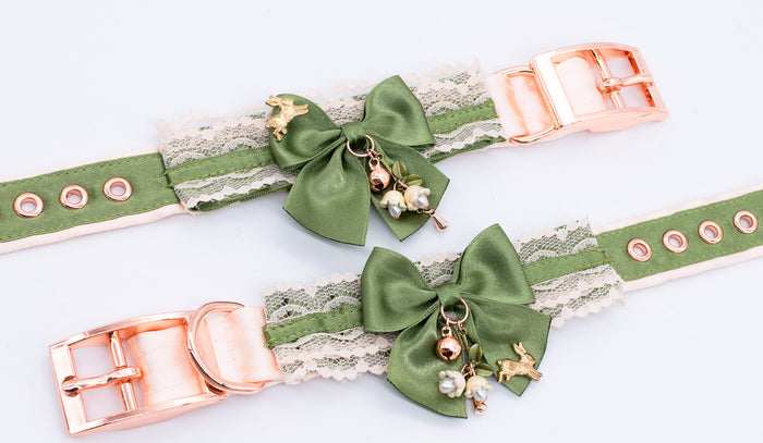 "Storybook" BDSM Cuffs in Sage Green and Rose Gold