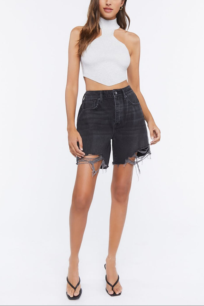 Sweater-Knit Mock Neck Crop Top