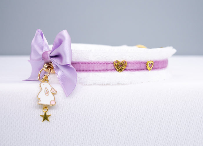White, Purple Velvet and Gold Bunny Pet Play Collar