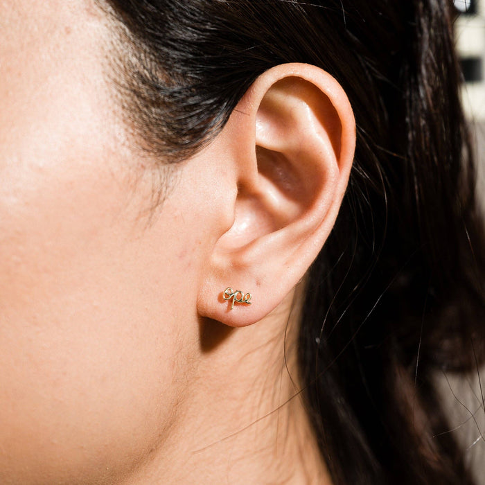 14K Gold Plated Ope Script Stud Earrings - Single or Pair