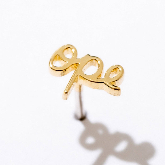 14K Gold Plated Ope Script Stud Earrings - Single or Pair