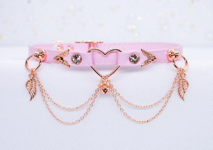 3/8" Pink Vegan Leather Collar in Rose Gold