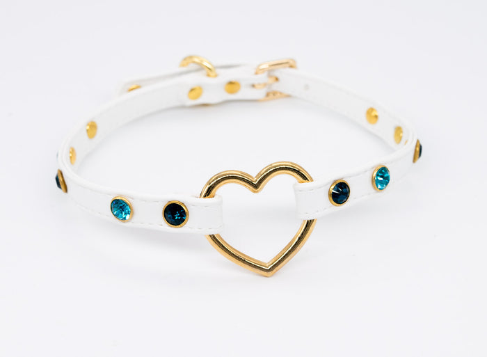 3/8" White Jeweled Vegan Leather Collar