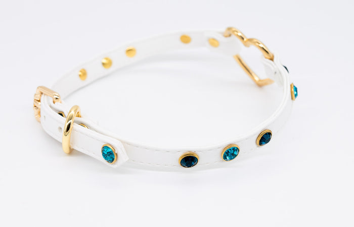 3/8" White Jeweled Vegan Leather Collar