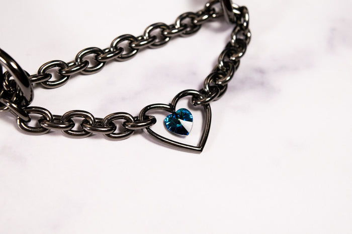 5/8" Design Your Own Petite Crystal Heart Ring Black Vegan Leather Martingale Collar