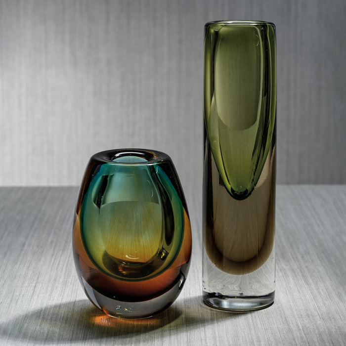 Glass Cylinder Vase - Amber & Green - Vases by Carlyle Avenue