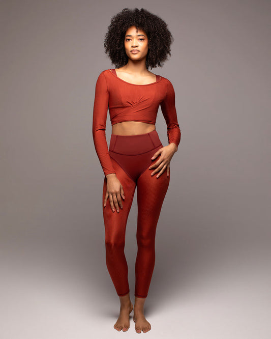 Ambient Ribbed Wrap Top - Terracotta