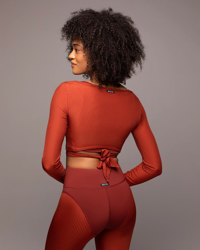 Ambient Ribbed Wrap Top - Terracotta