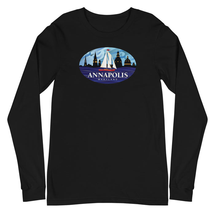 Annapolis Red Sailboat Oval, Unisex Long Sleeve Tee