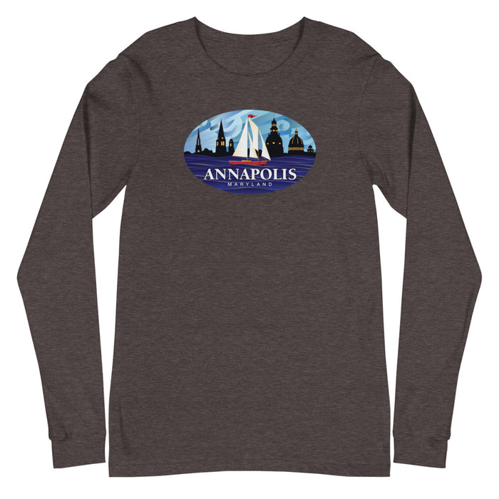 Annapolis Red Sailboat Oval, Unisex Long Sleeve Tee