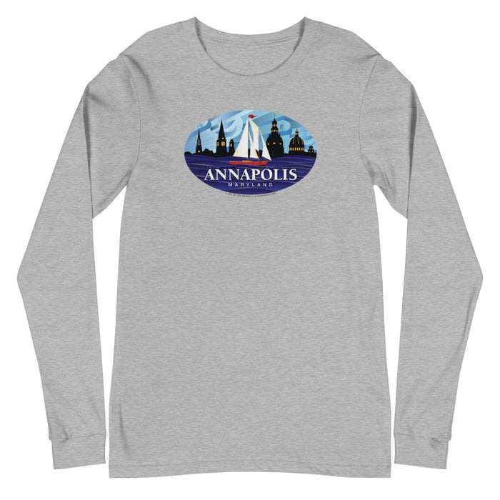 Annapolis Red Sailboat Oval, Unisex Long Sleeve Tee