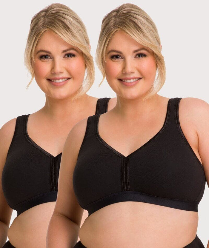Ava & Audrey Faye Cotton Wire-free Support Bra 2 Pack - Black Bras