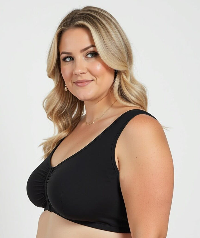 Ava & Audrey Priscilla Cotton Wire-Free Front Opening Bra - Black