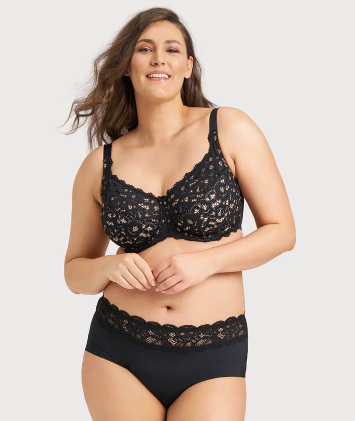 Ava & Audrey Tilly Microfibre & Lace Full Brief - Black