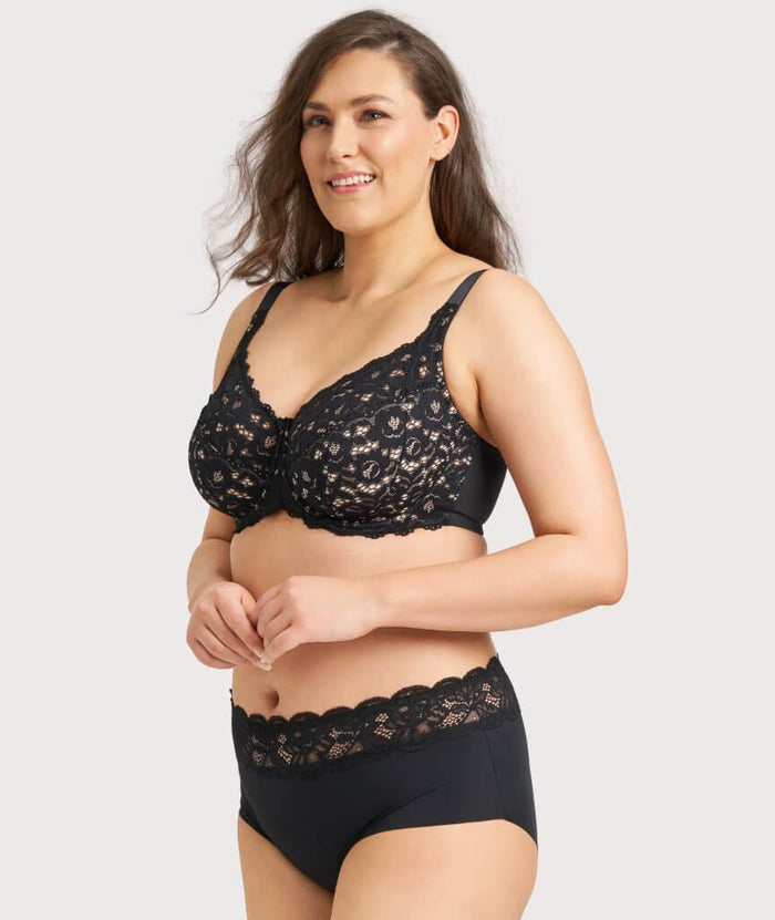 Ava & Audrey Tilly Microfibre & Lace Full Brief - Black