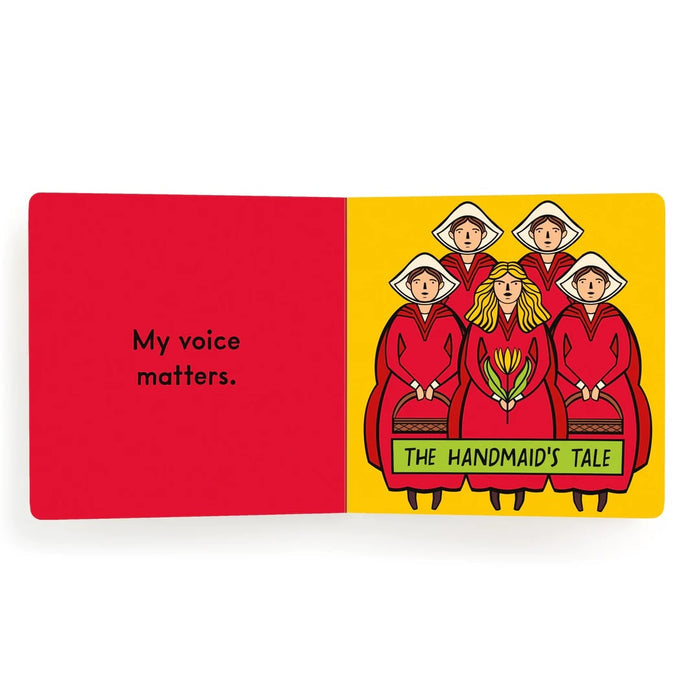 Sample pages of 'Babys First Book of Banned Books, The Handmaids Tale' on a white background