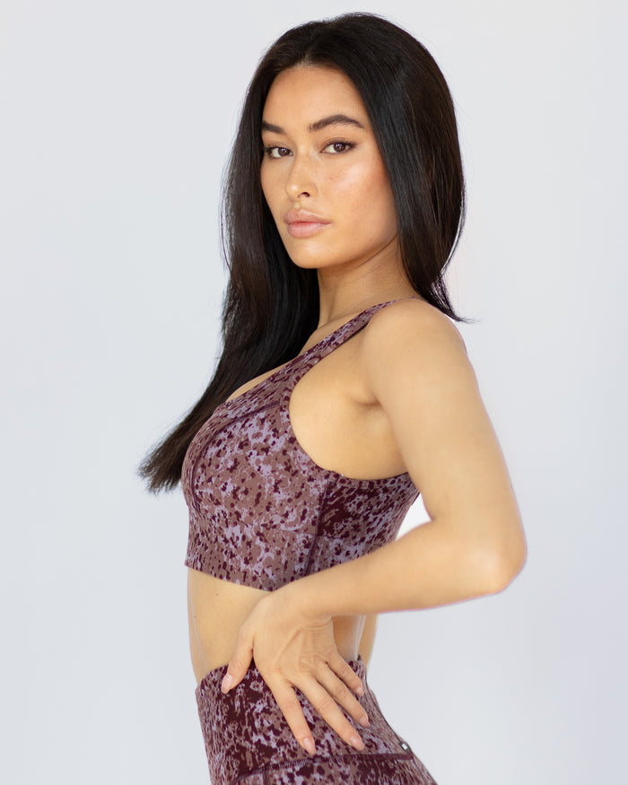 Basal Plantae Print Longline Bra - Rosewood