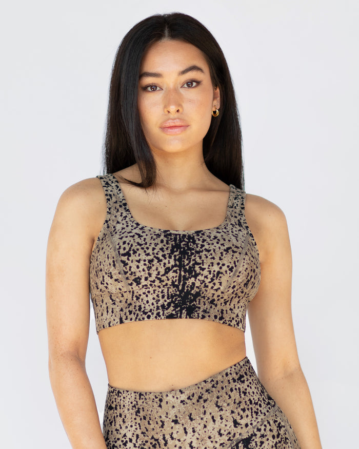 Basal Plantae Print Longline Bra - Desert Sand
