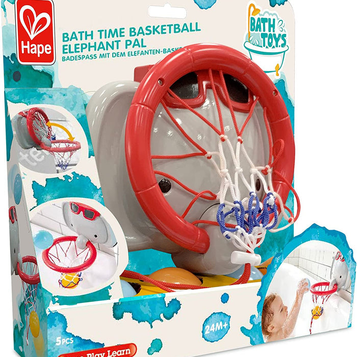 Bath time basketball set with elephant design in packaging
